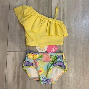 NWT RuffeButts Aloha Blossom One Shouldered Ruffled Tankini 2-Piece Swimsuit
